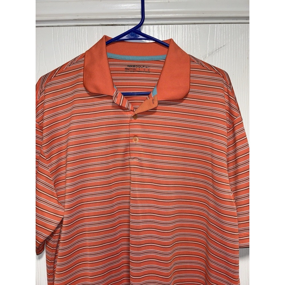 Nike Golf Fit-Dry Striped Polo Moisture Wicking Men's LARGE Orange